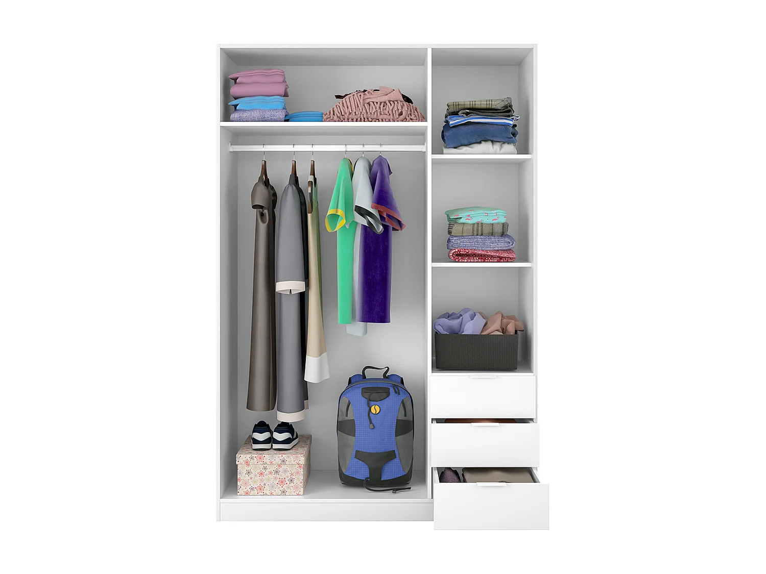 Armoire avec 3 portes et 3 tiroirs coloris Blanc en mélamine - Dim: 180 x 121 x 52 cm