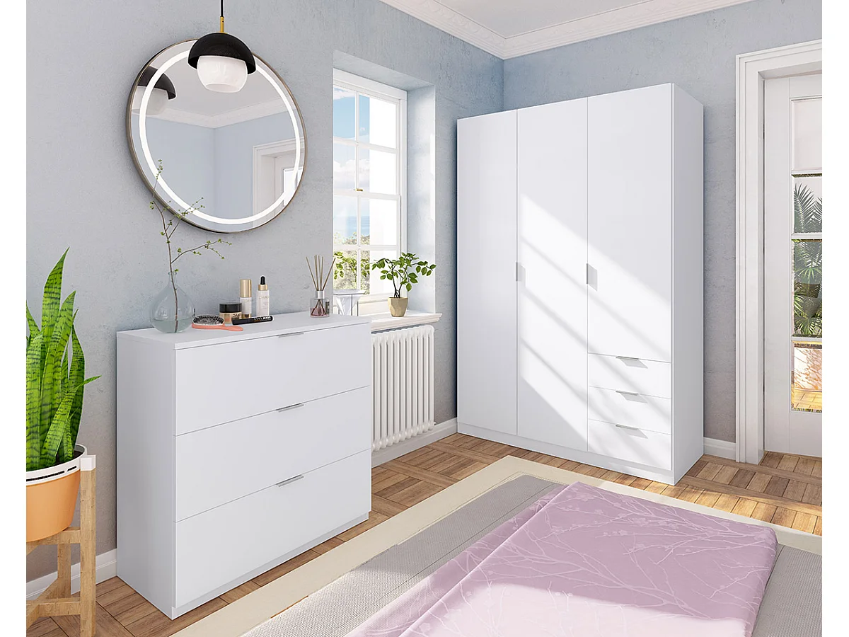 Armoire avec 3 portes et 3 tiroirs coloris Blanc en mélamine - Dim: 180 x 121 x 52 cm