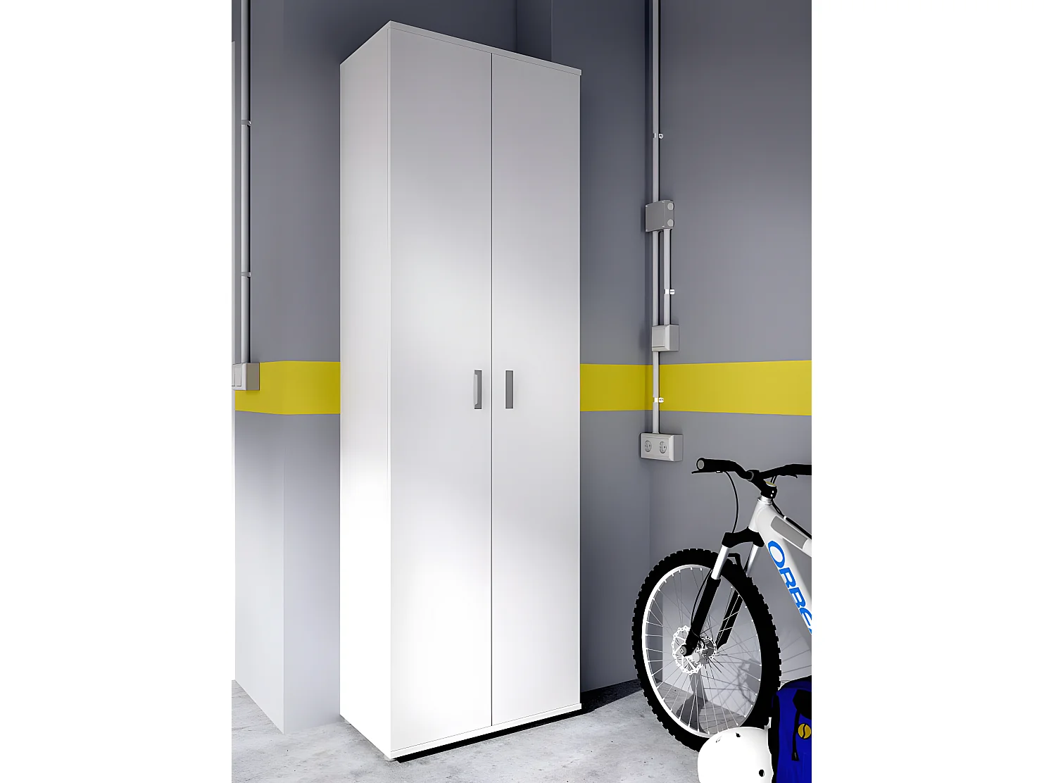 Armoire de rangement 2 portes coloris blanc - Longueur 61 x Profondeur 35 x Hauteur 190 cm