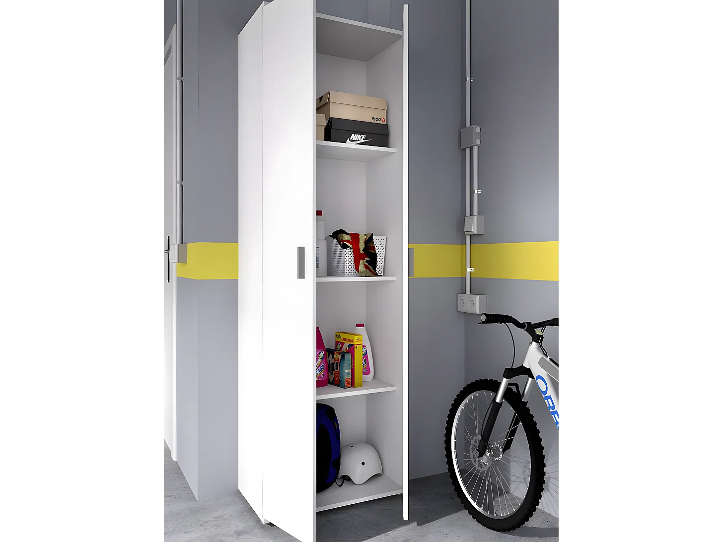 Armoire de rangement 2 portes coloris blanc - Longueur 61 x Profondeur 35 x Hauteur 190 cm