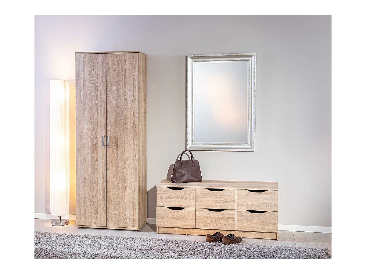 Armoire, meuble de rangement multifonctions en bois coloris imitation Chêne sonoma  - longueur 70 x profondeur 34 x hauteur 189 cm