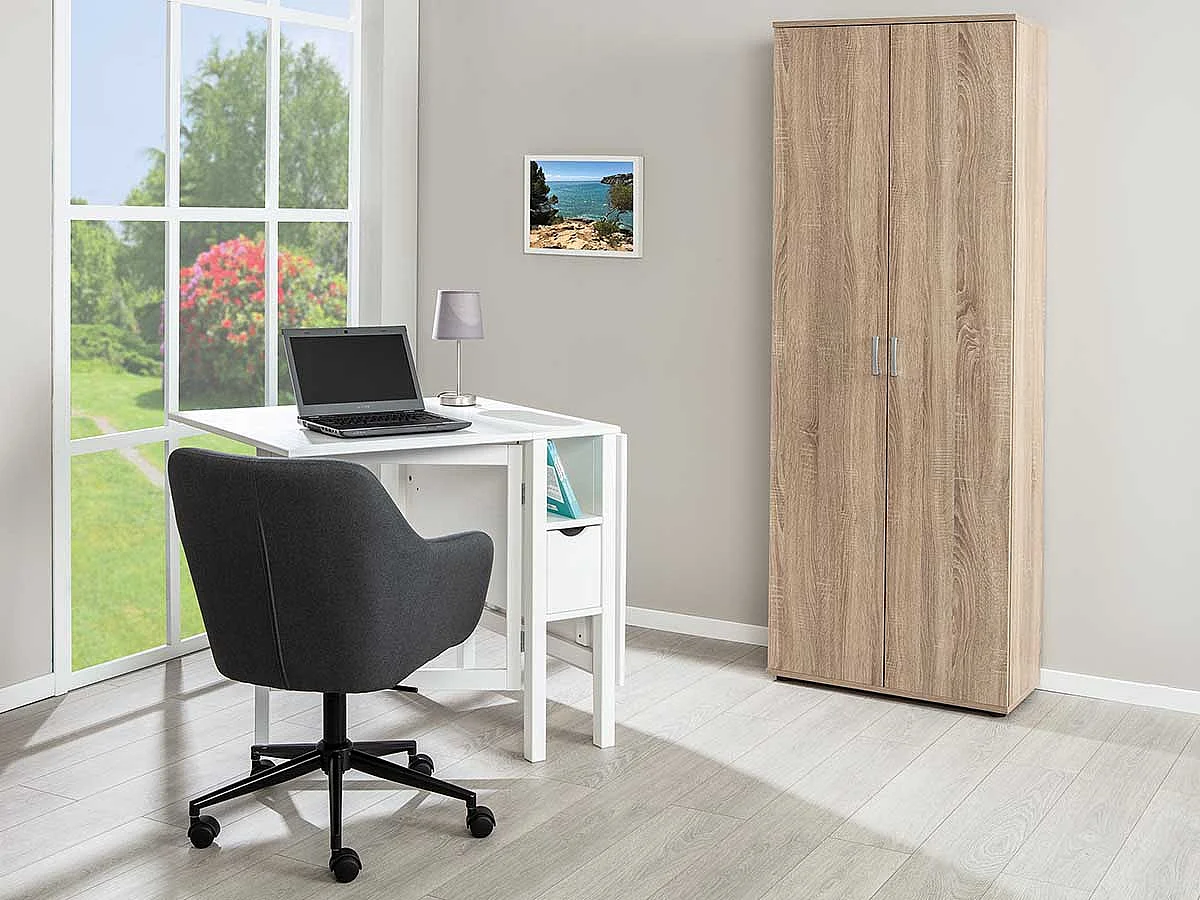 Armoire, meuble de rangement multifonctions en bois coloris imitation Chêne sonoma  - longueur 70 x profondeur 34 x hauteur 189 cm