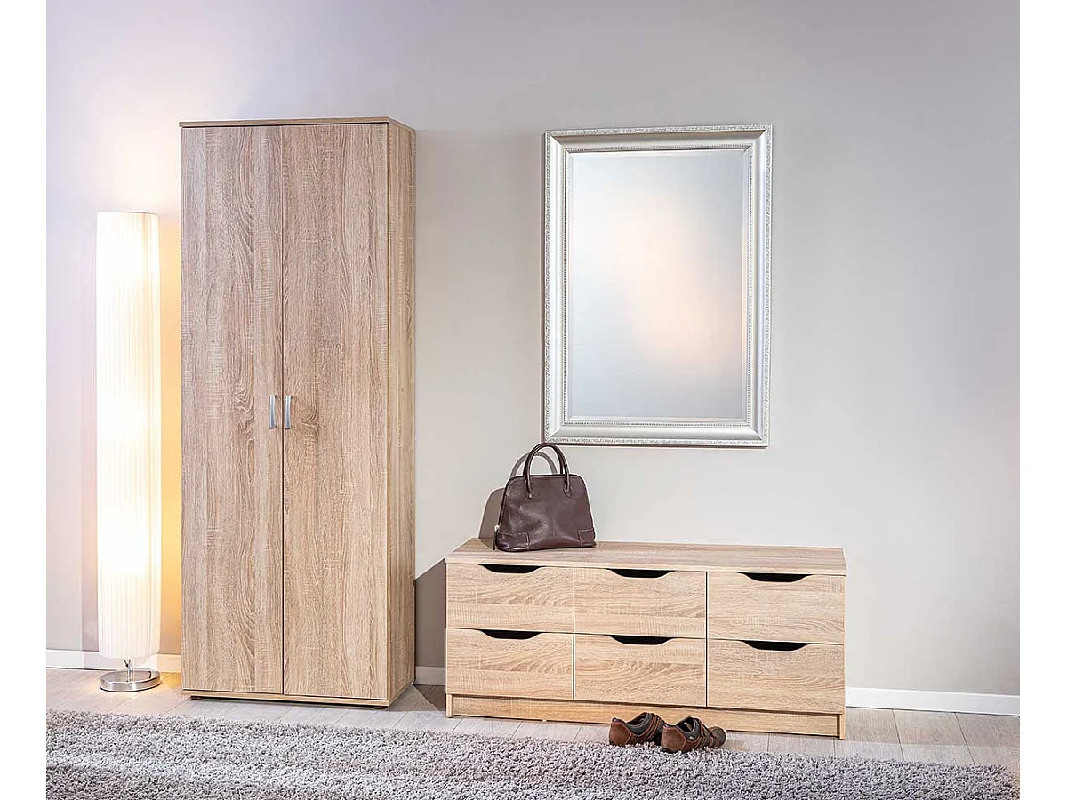 Armoire, meuble de rangement multifonctions en bois coloris imitation Chêne sonoma  - longueur 70 x profondeur 34 x hauteur 189 cm