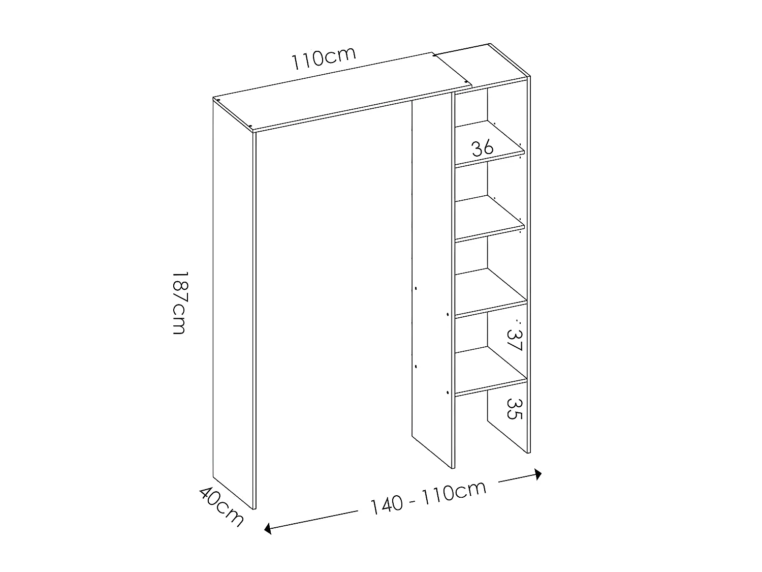 Armoire placard extensible coloris blanc - 140-110x40x187cm
