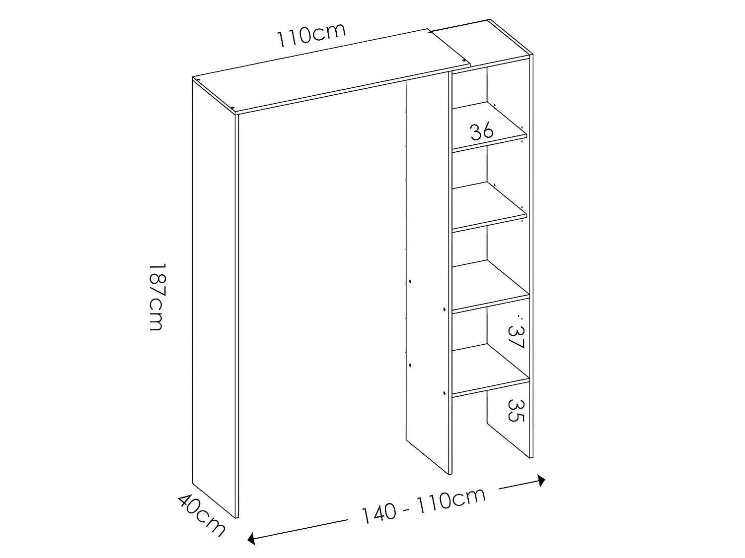Armoire placard extensible coloris blanc - 140-110x40x187cm