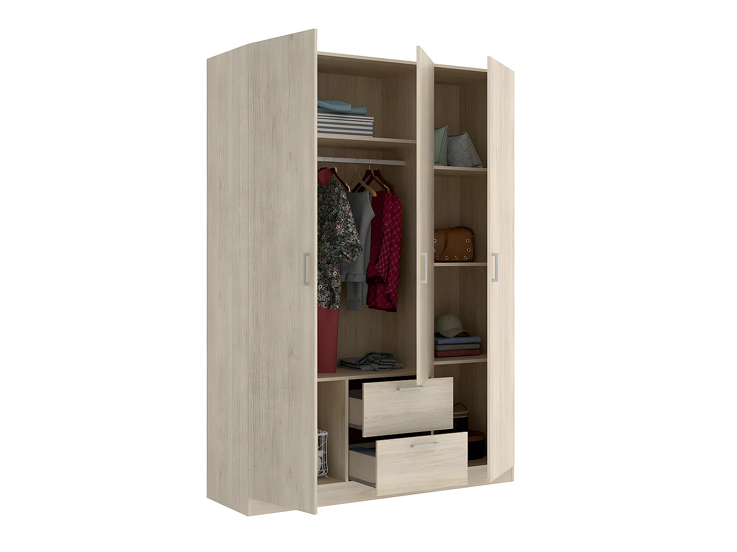 Armoire placard meuble de rangement coloris naturel - Longueur 150 x Profondeur 52 x Hauteur 215 cm