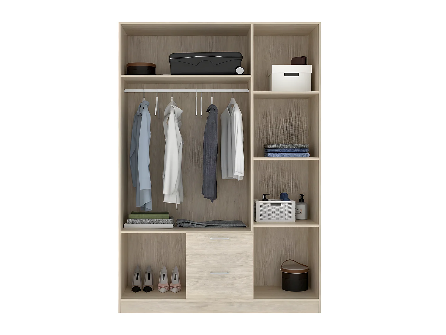 Armoire placard meuble de rangement coloris naturel - Longueur 150 x Profondeur 52 x Hauteur 215 cm