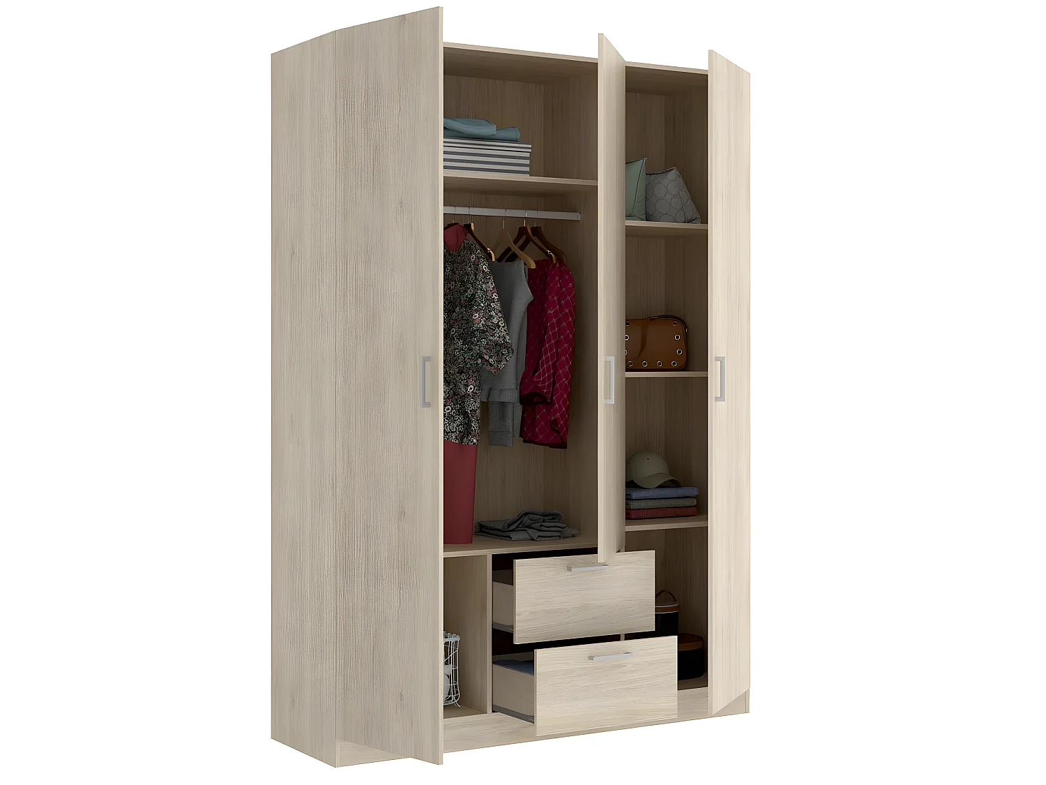 Armoire placard meuble de rangement coloris naturel - Longueur 150 x Profondeur 52 x Hauteur 215 cm