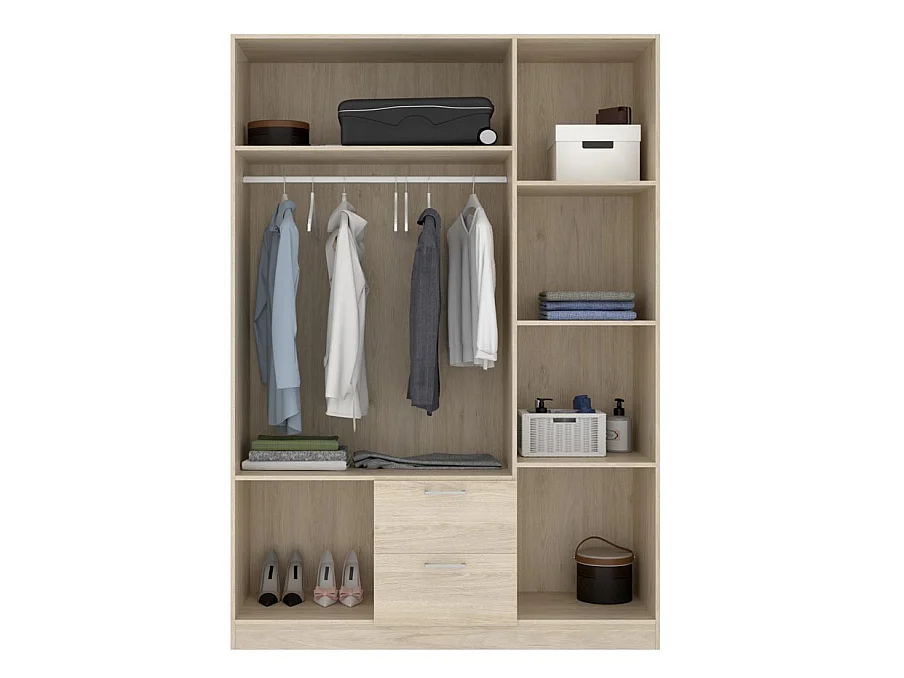 Armoire placard meuble de rangement coloris naturel - Longueur 150 x Profondeur 52 x Hauteur 215 cm
