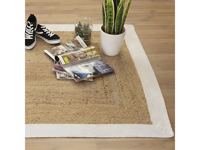 Tapis en jute coloris naturel / blanc- L. 170 x l. 120 cm