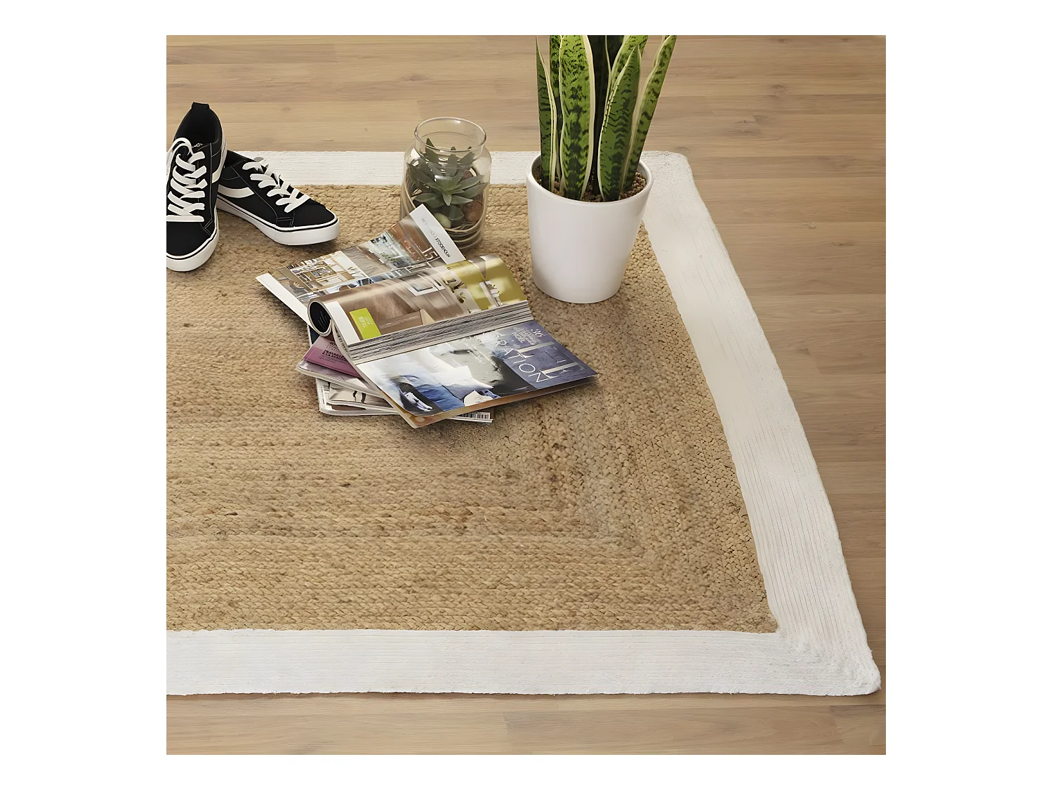 Tapis en jute coloris naturel / blanc- L. 170 x l. 120 cm