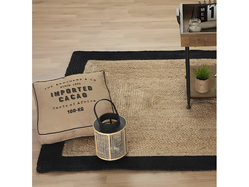 Tapis en jute coloris naturel / noir - L. 170 x l. 120 cm