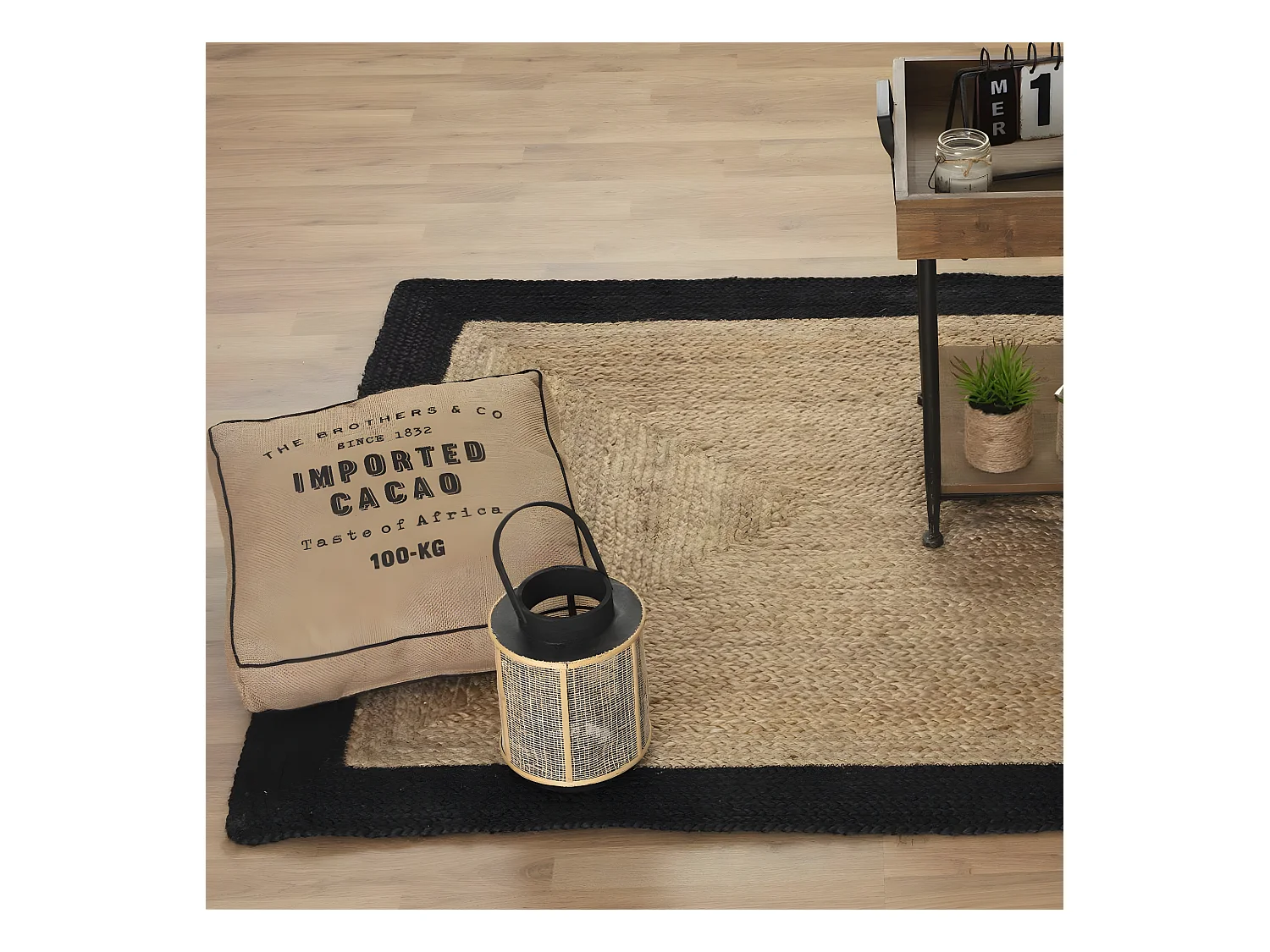 Tapis en jute coloris naturel / noir - L. 170 x l. 120 cm