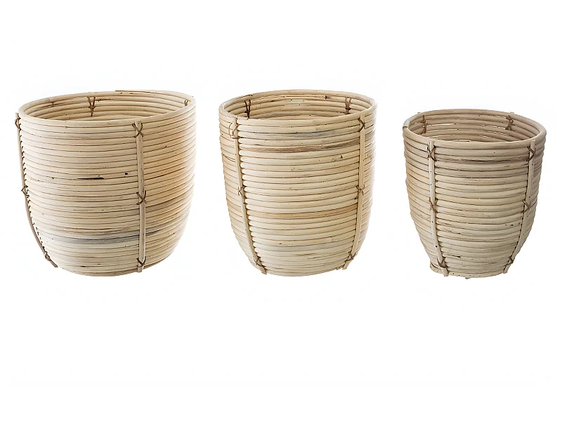 Lot de 3 pots en rotin coloris naturel