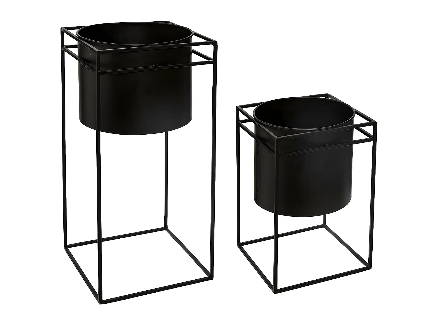 Set de 2 Pots noir avec support en métal