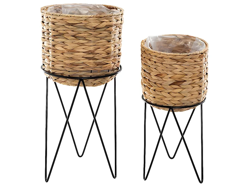 Lot de 2 pots coloris beige en tressé / métal