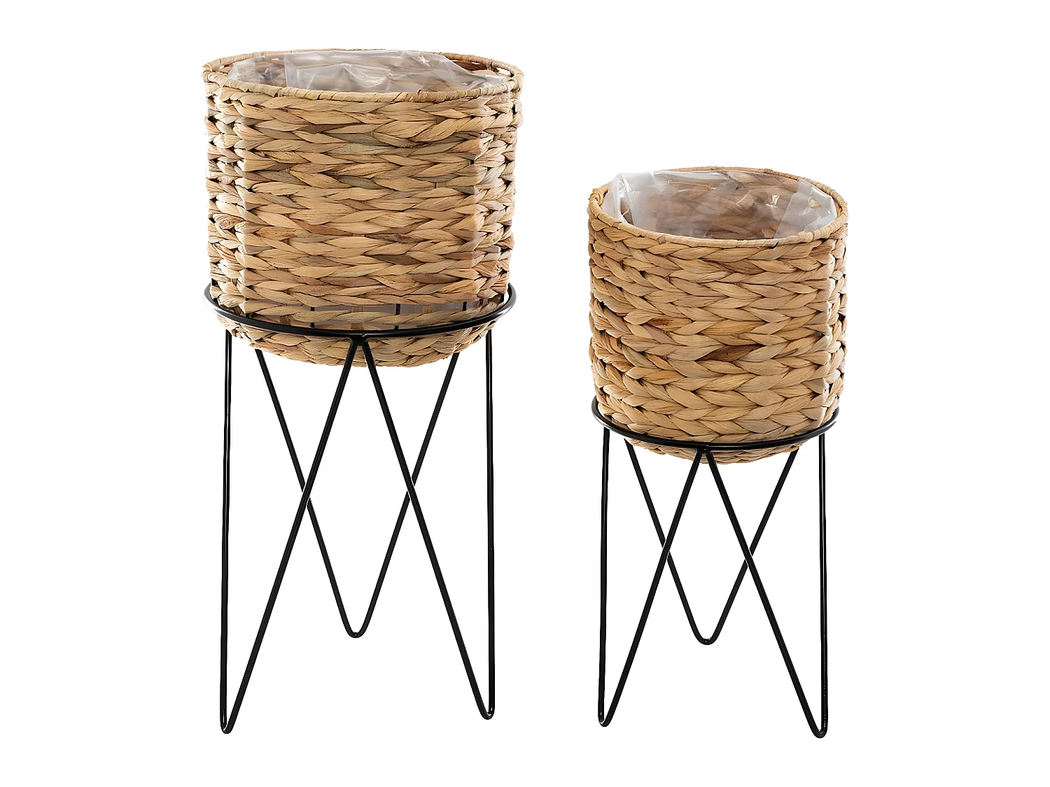 Lot de 2 pots coloris beige en tressé / métal