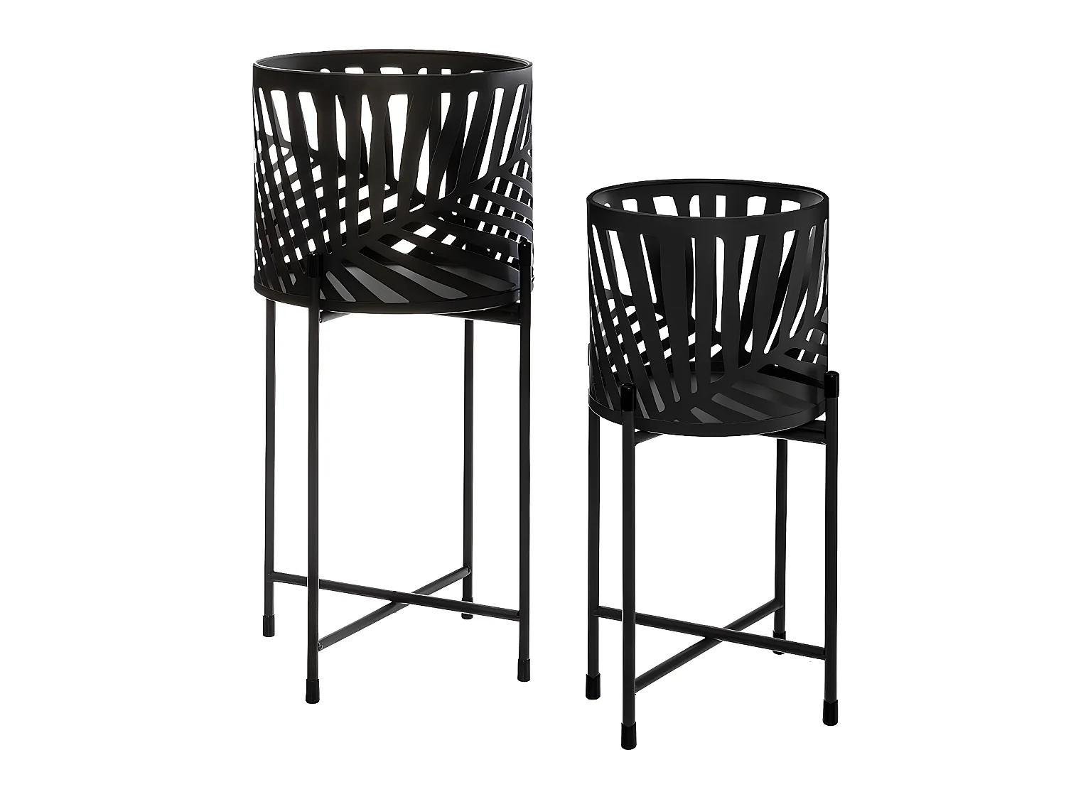 Set de 2 pots en métal avec support coloris noir