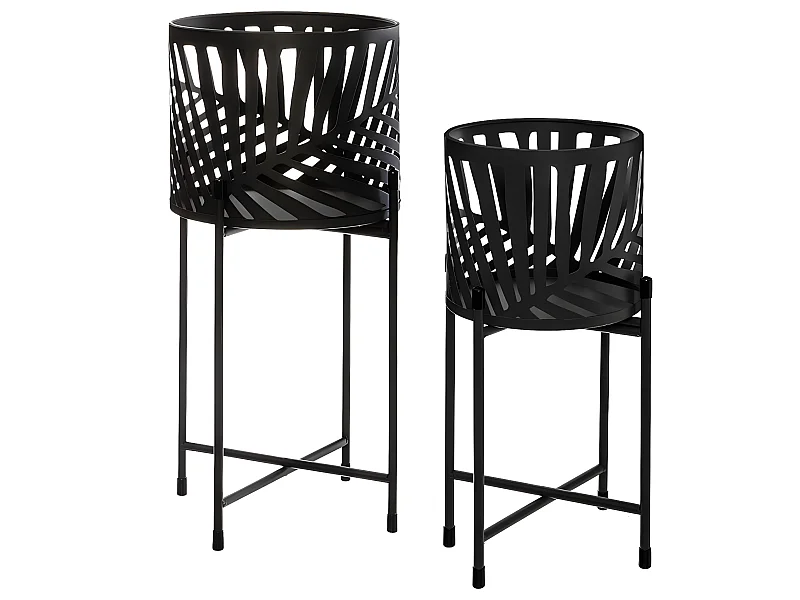 Set de 2 pots en métal avec support coloris noir