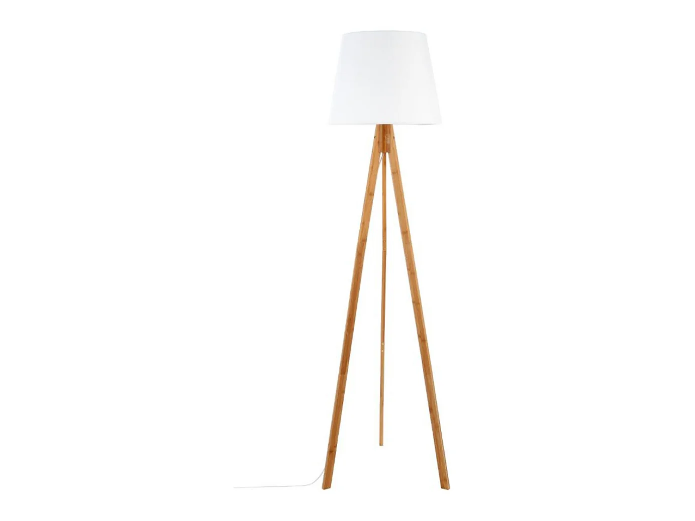 Lampadaire trépied, lampadaire en polyester coloris blanc, pieds en bambou coloris naturel