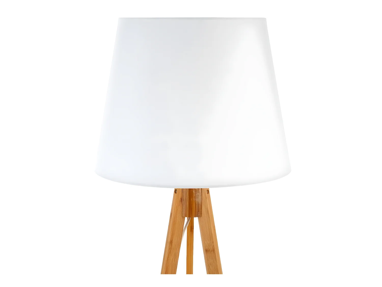 Lampadaire trépied, lampadaire en polyester coloris blanc, pieds en bambou coloris naturel
