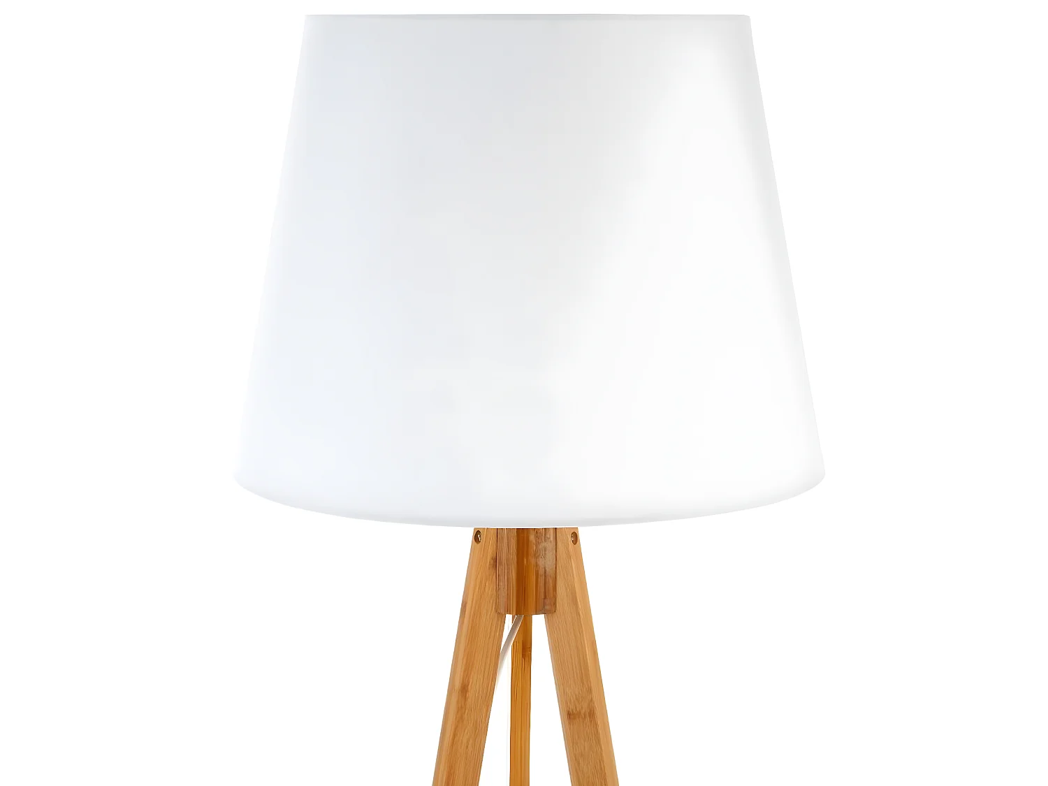 Lampadaire trépied, lampadaire en polyester coloris blanc, pieds en bambou coloris naturel