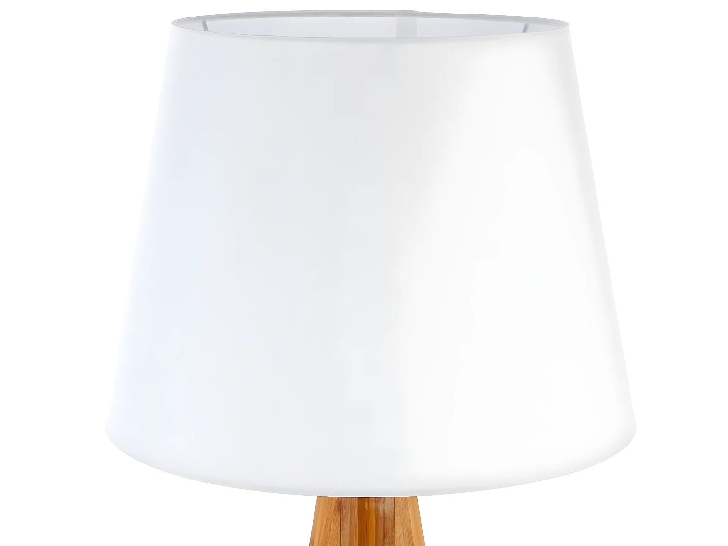 Lampadaire trépied, lampadaire en polyester coloris blanc, pieds en bambou coloris naturel