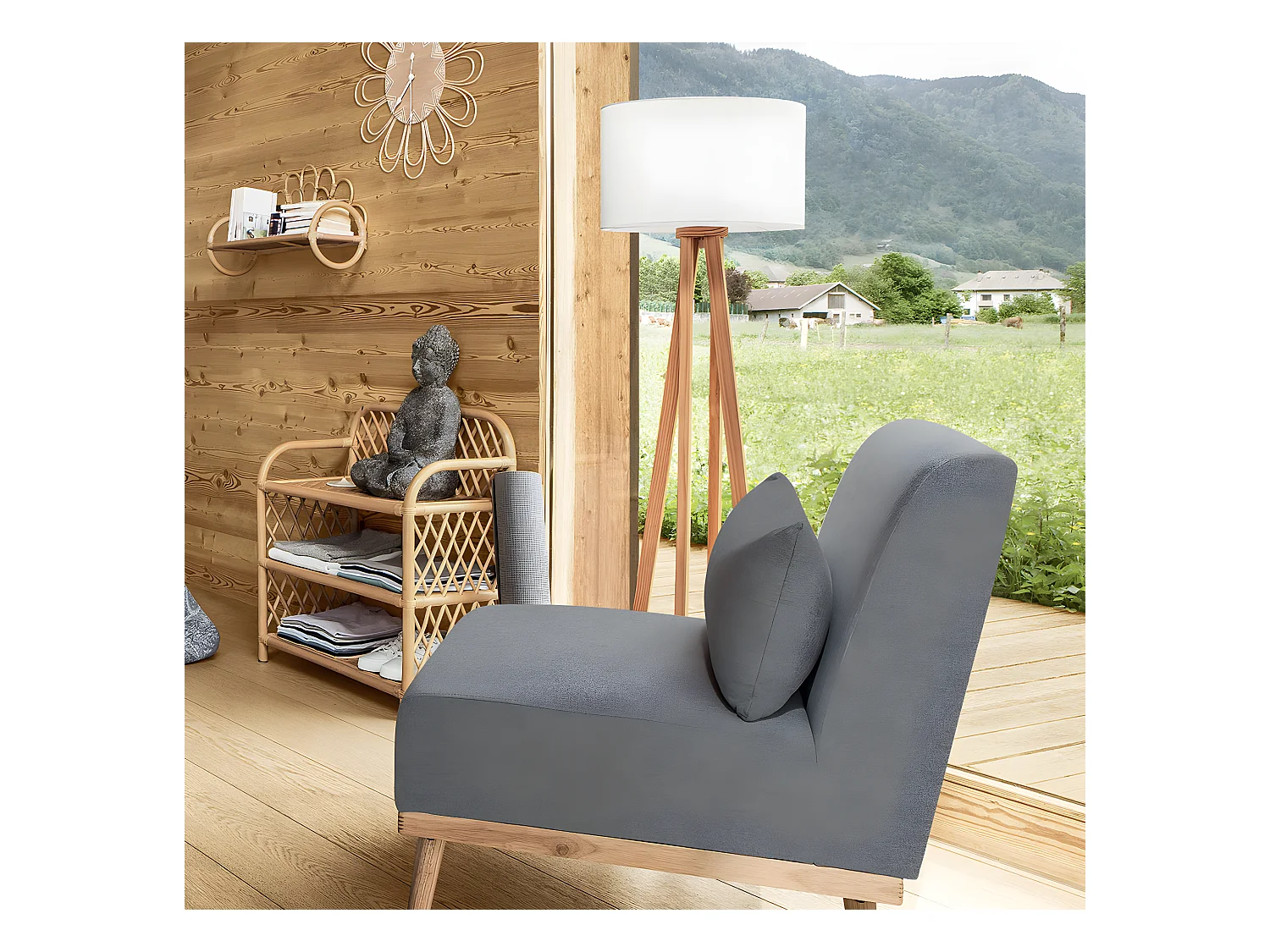 Lampadaire en bois coloris blanc - Diamètre 39,5 x Hauteur 141 cm