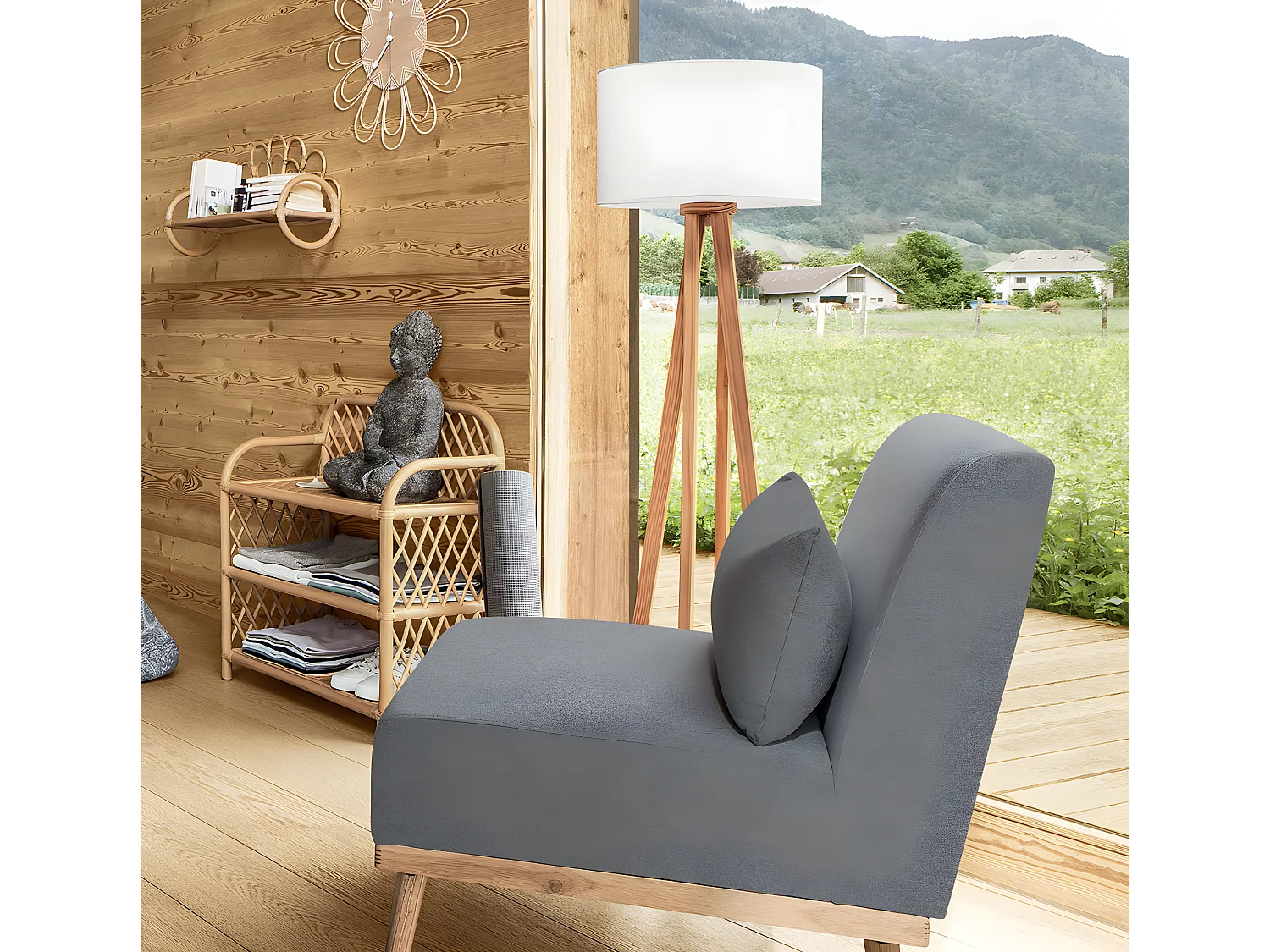 Lampadaire en bois coloris blanc - Diamètre 39,5 x Hauteur 141 cm