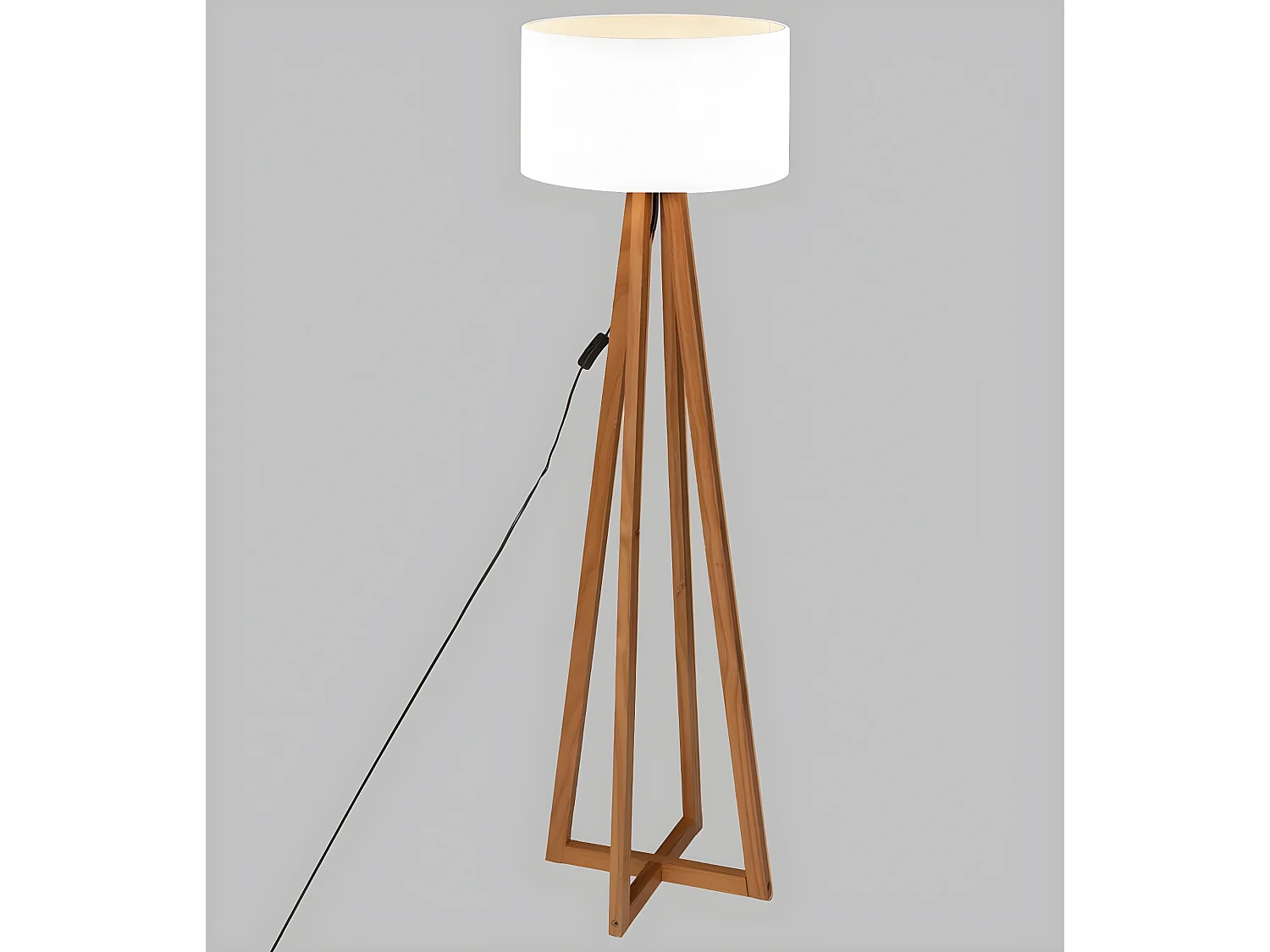 Lampadaire en bois coloris blanc - Diamètre 39,5 x Hauteur 141 cm