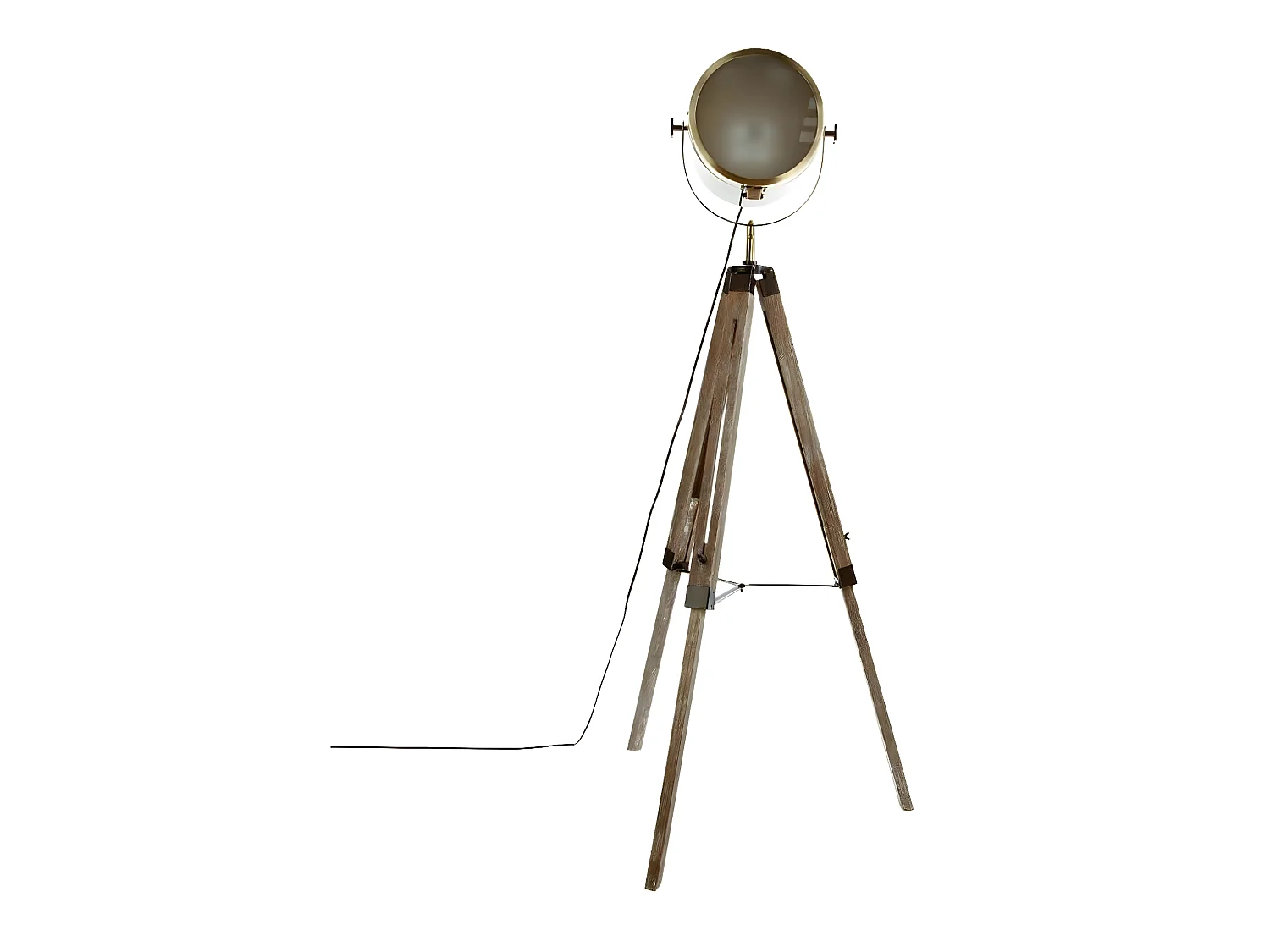 Lampadaire trépied en bois et acier coloris bronze - Longueur 62,5 x Profondeur 57 x Hauteur 150 cm