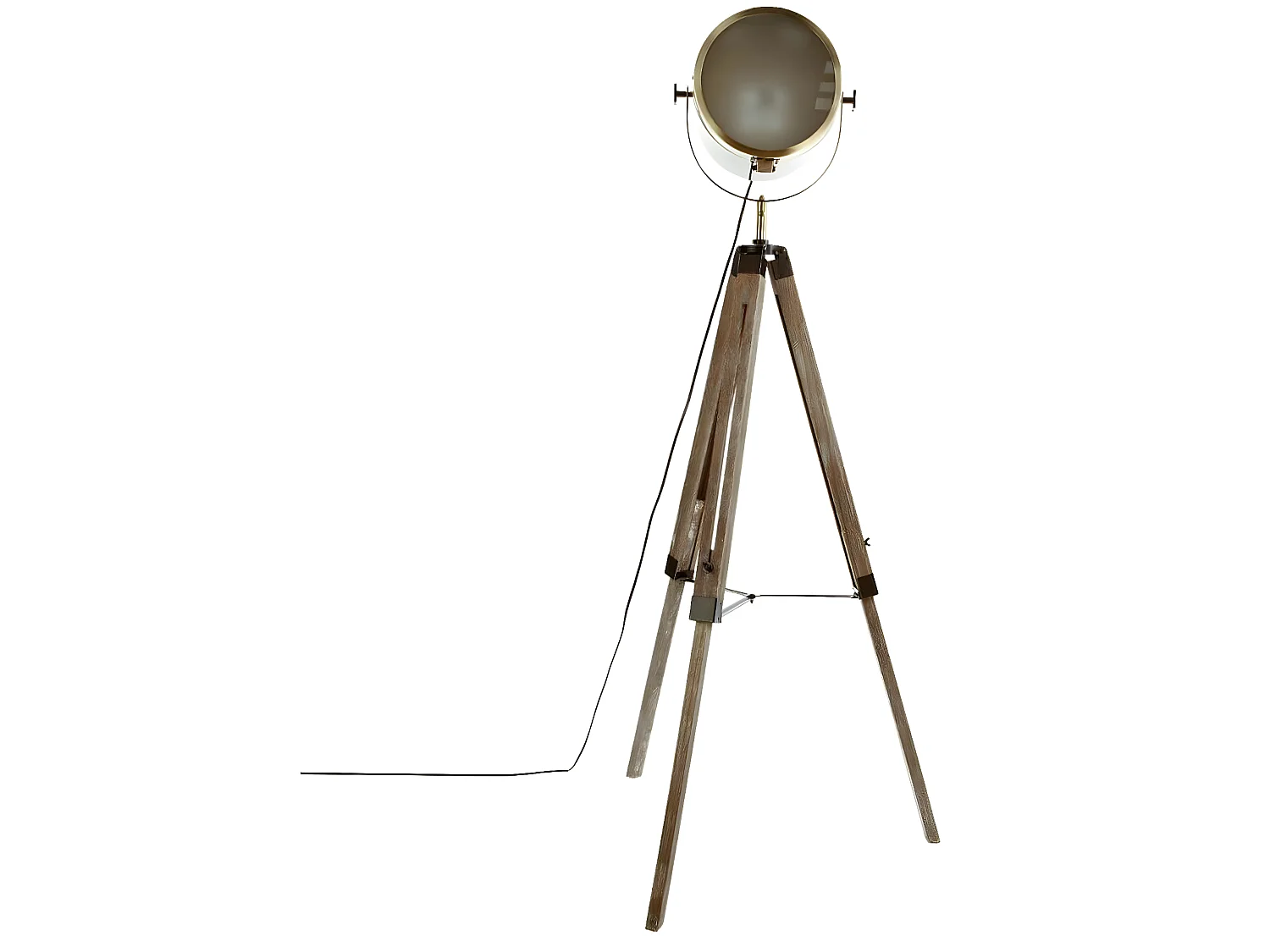 Lampadaire trépied en bois et acier coloris bronze - Longueur 62,5 x Profondeur 57 x Hauteur 150 cm