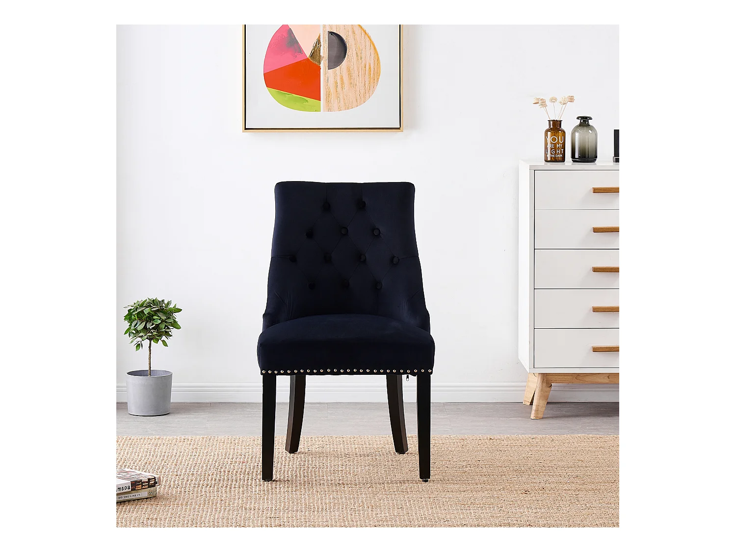 Lot de 6 chaises de salle à manger Windsor - Revêtement en velours et pieds robustes en bois massif - Parfaites pour votre salle à manger et votre salon - Noir