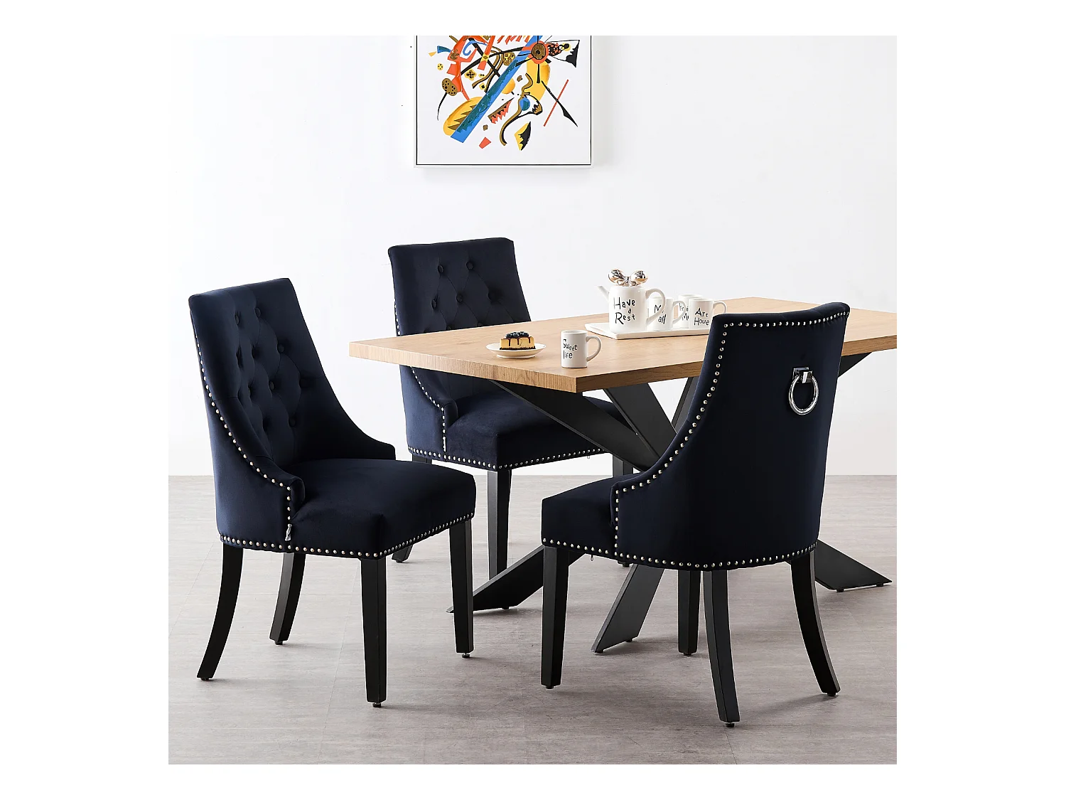 Lot de 6 chaises de salle à manger Windsor - Revêtement en velours et pieds robustes en bois massif - Parfaites pour votre salle à manger et votre salon - Noir