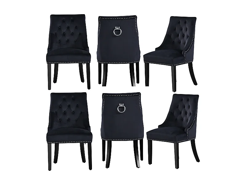 Set aus 6 Windsor-Esszimmerstühlen – Plüsch-Samtpolsterung und stabile Beine aus Massivholz – perfekt für Ihr Esszimmer und Wohnzimmer – Schwarz