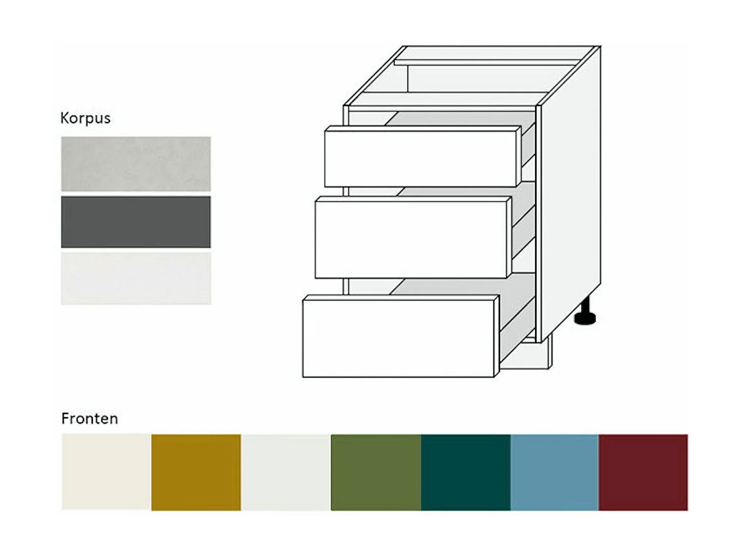 SCHUBLADENUNTERSCHRANK Rimini D3A/60 RAL 6025 Farngrün Matt / Weiß 60 / 50 / 82cm