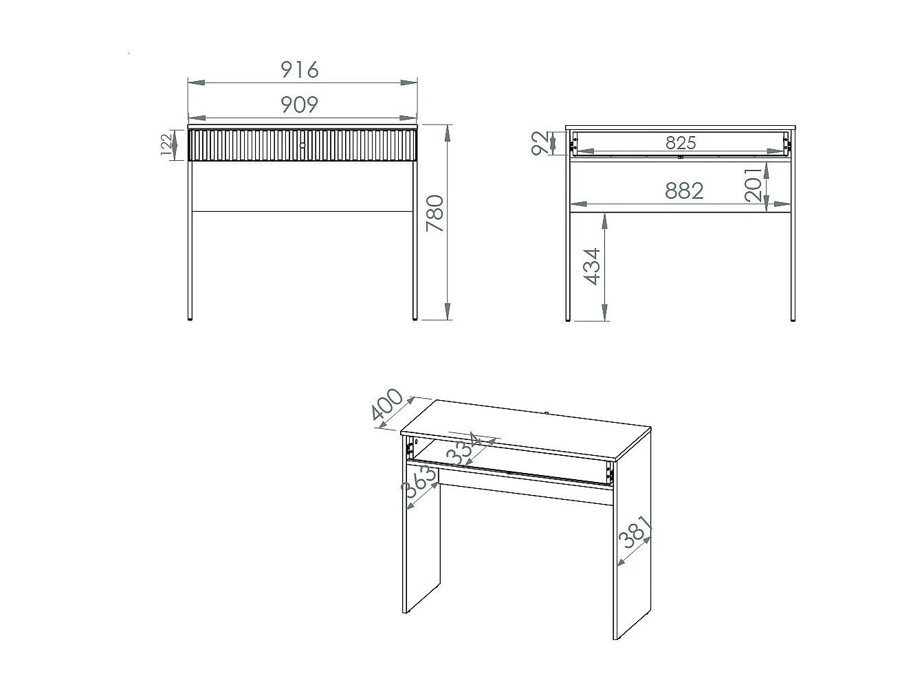 SCHMINKTISCH Sophie kaschmir matt 92 / 40 / 78cm