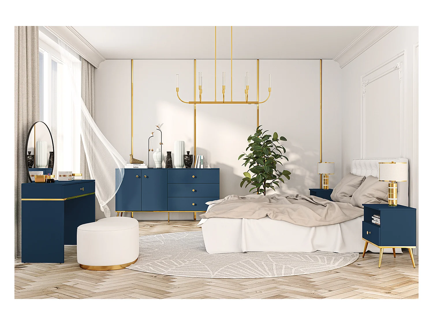 SCHMINKTISCH Marine dunkelblau / gold 100 / 40 / 79cm