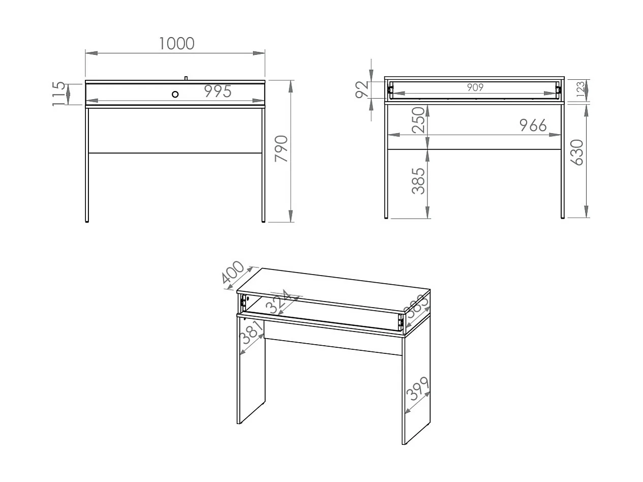 SCHMINKTISCH Marine dunkelblau / gold 100 / 40 / 79cm