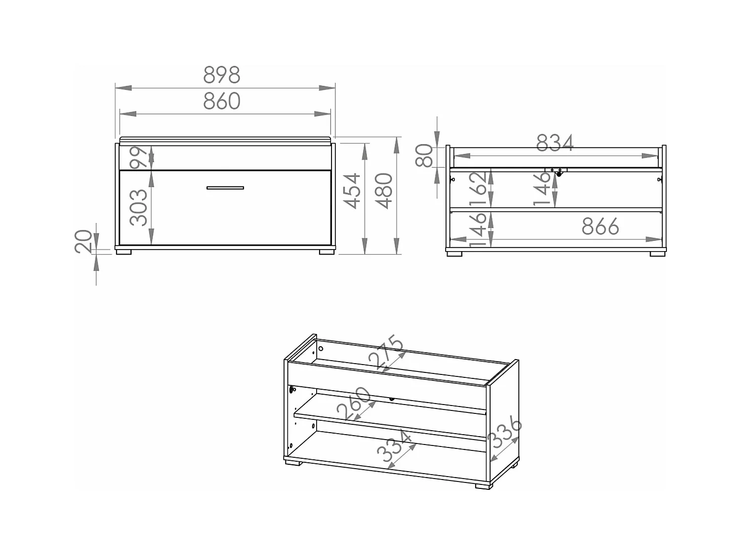 SCHUHBANK Caro Sonoma Eiche hell / schwarz 90 / 34 / 48cm