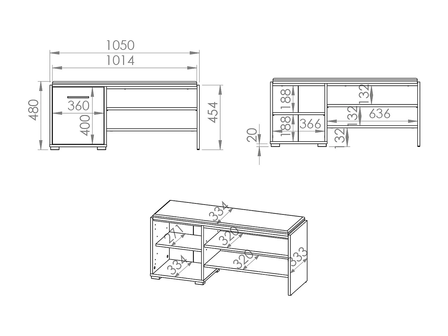 SCHUHBANK Caro Sonoma Eiche hell / schwarz 105 / 34 / 48cm