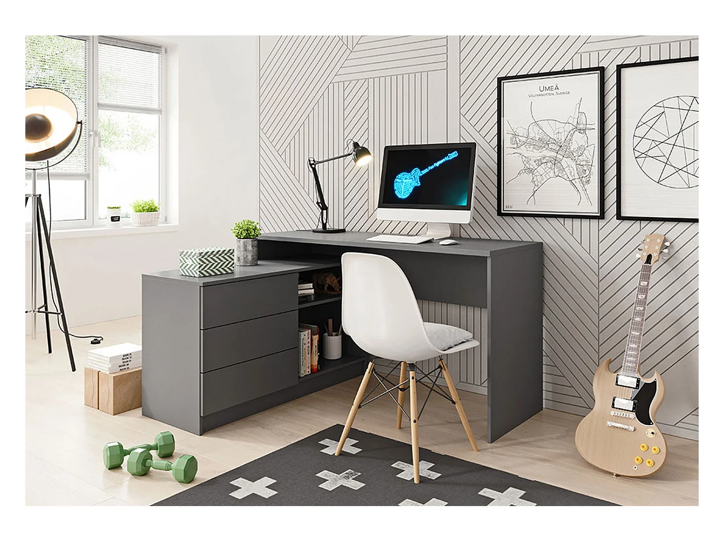 SCHREIBTISCH Teo graphit 138 / 50 / 76cm 2-teilig