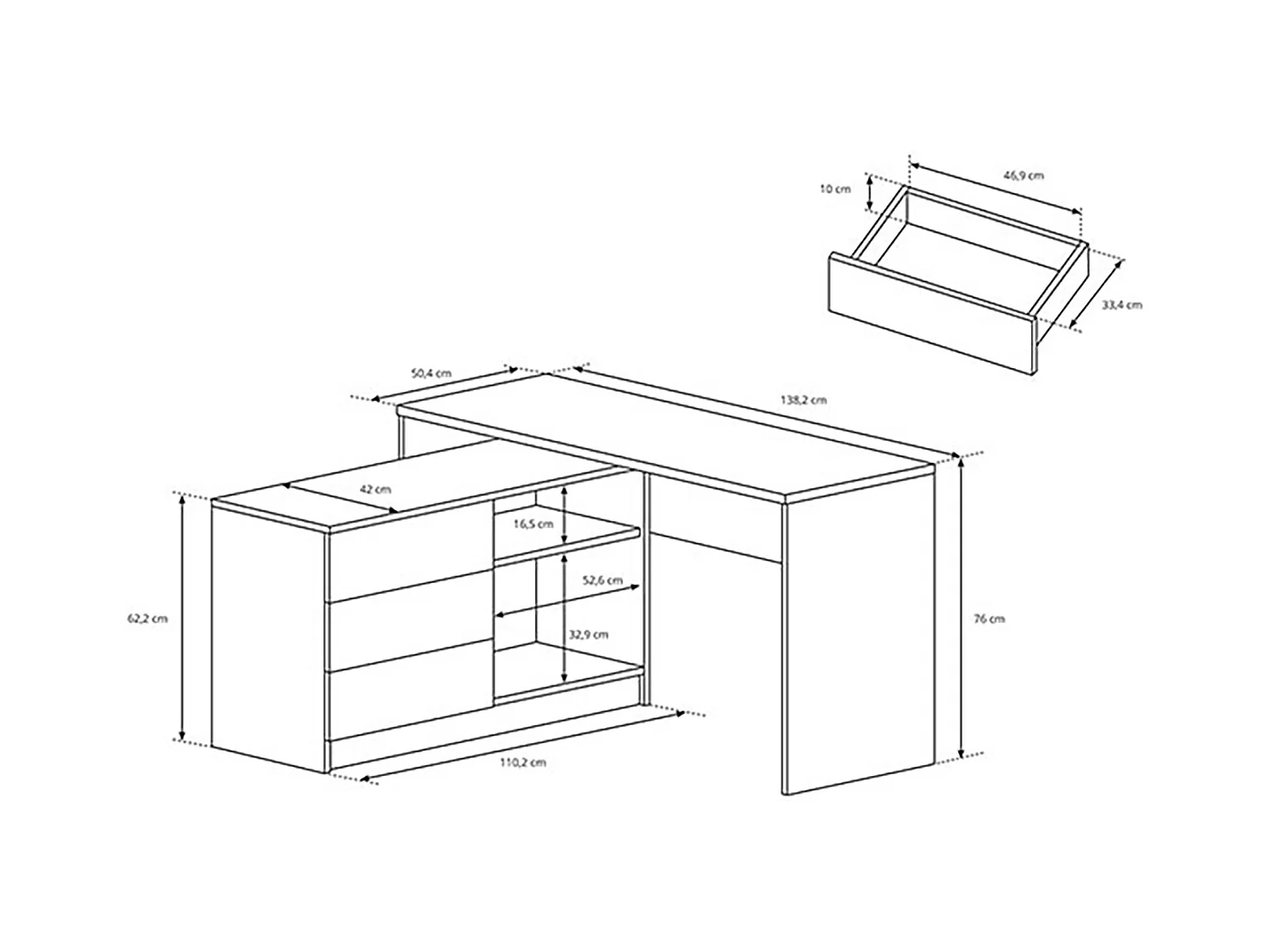 SCHREIBTISCH Teo graphit 138 / 50 / 76cm 2-teilig