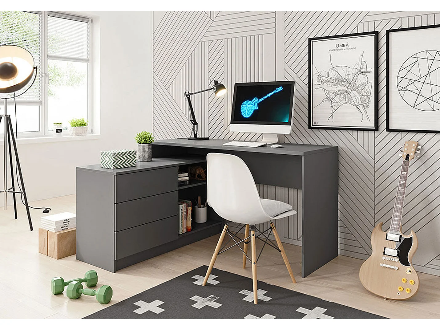 SCHREIBTISCH Teo graphit 138 / 50 / 76cm 2-teilig