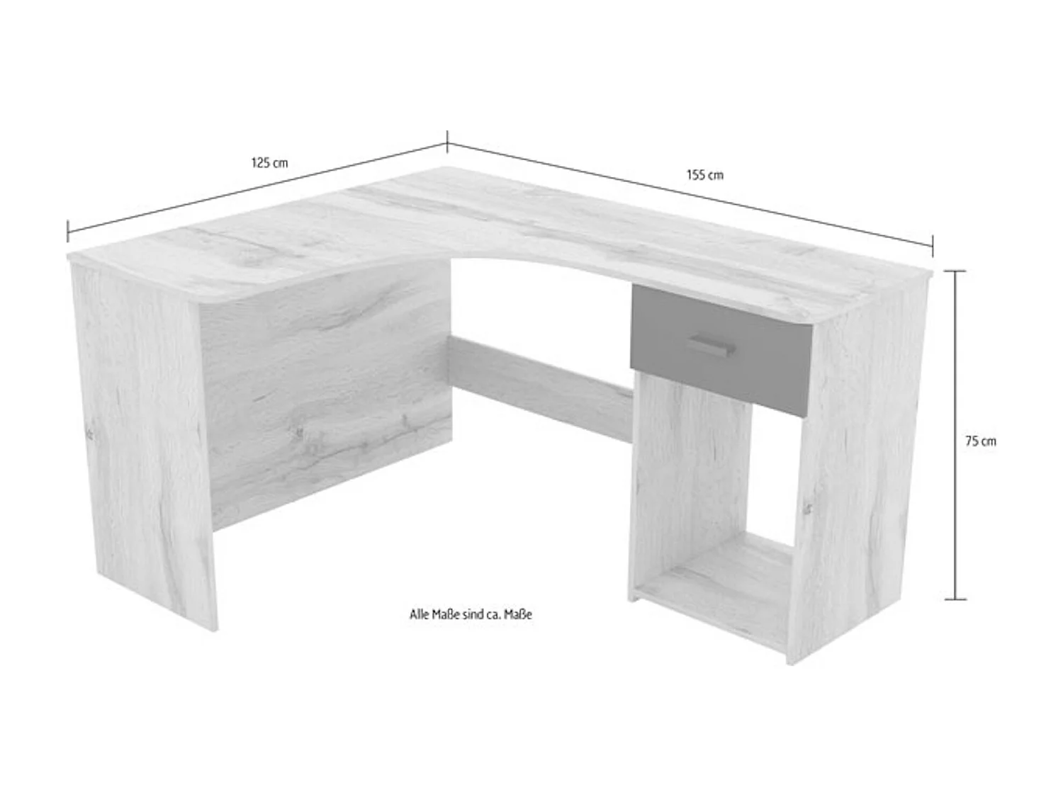 ECKSCHREIBTISCH Cheb weiß 155 / 125 / 75cm