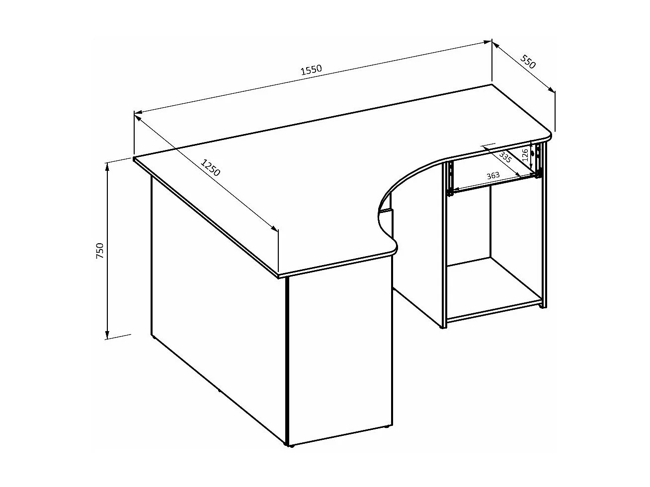 ECKSCHREIBTISCH Cheb weiß 155 / 125 / 75cm