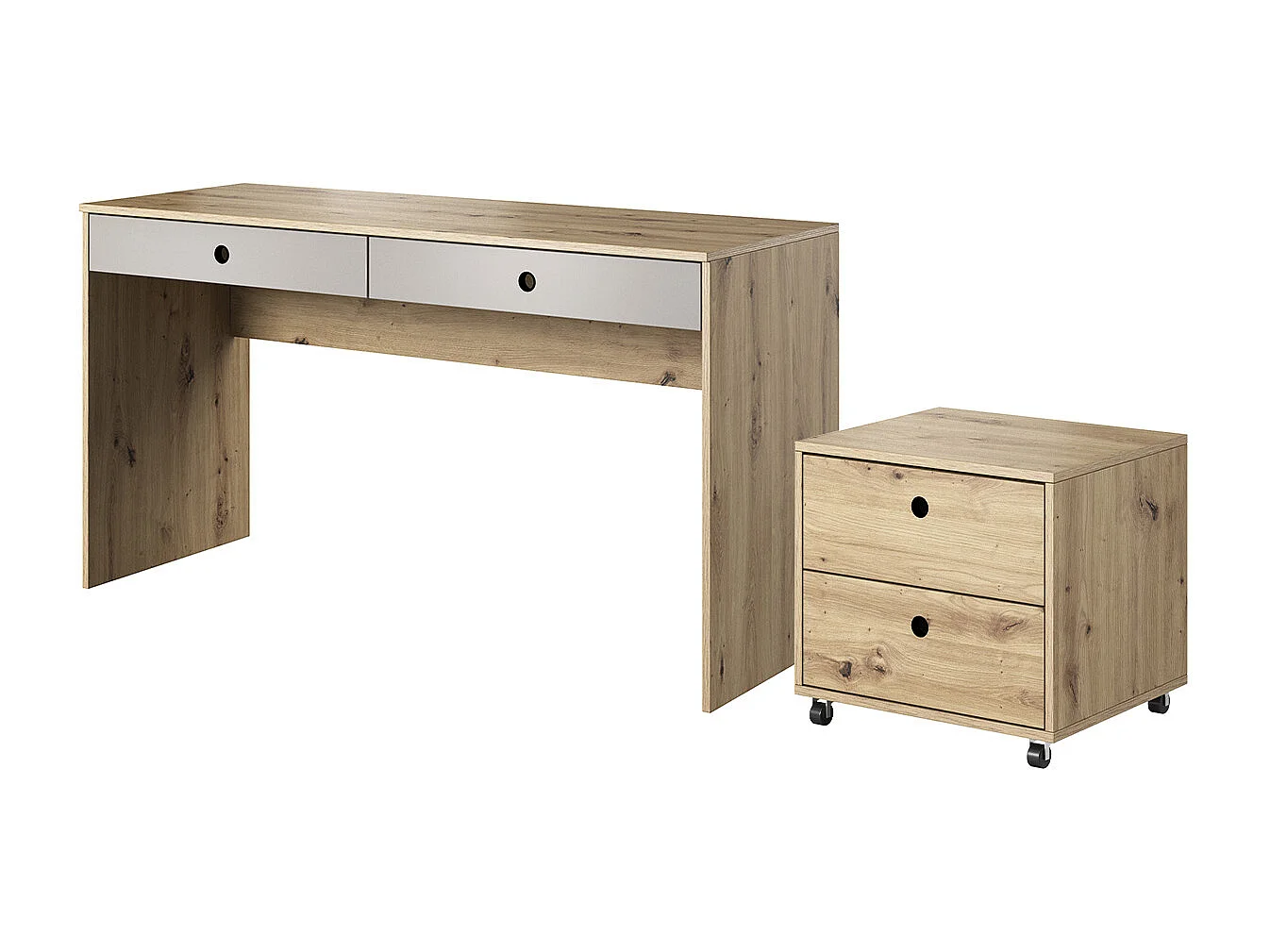 SCHREIBTISCH MIT CONTAINER Kuki Bernstein Eiche / Platingrau 2-teilig