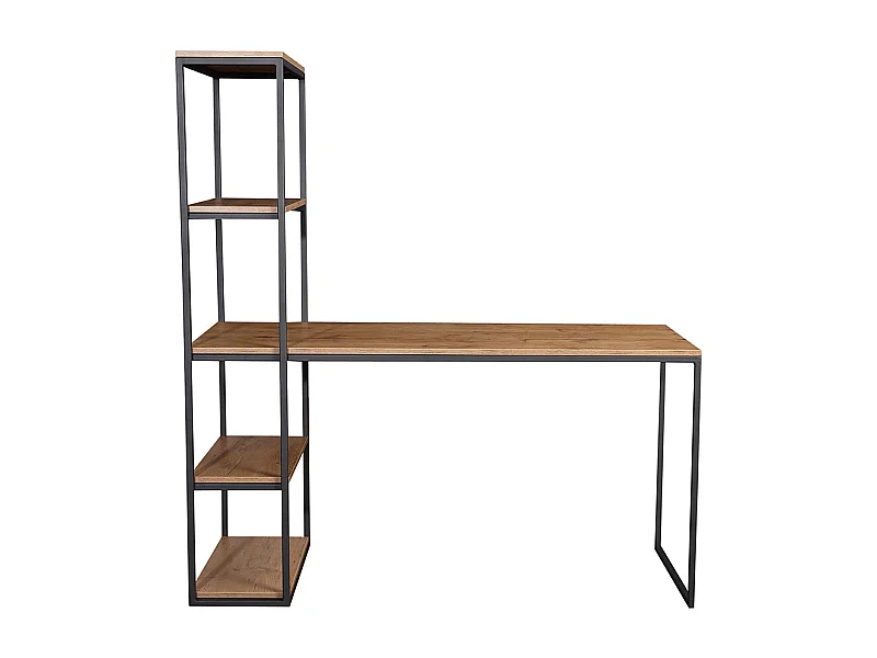 SCHREIBTISCH MIT REGAL Arne Eiche Lefkas Dunkel / Schwarz 152 / 60 / 160cm