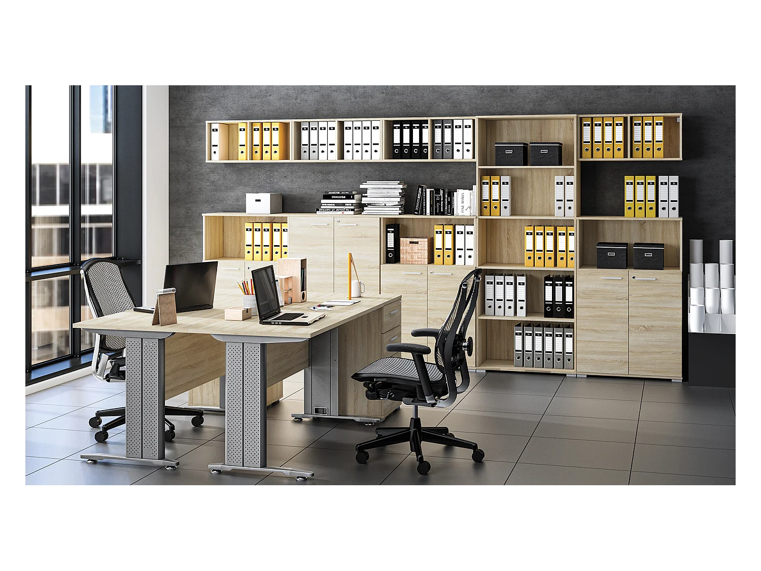 SCHREIBTISCH MIT TASTATURAUSZUG Optima Sonoma Eiche hell 138 / 100 / 76cm