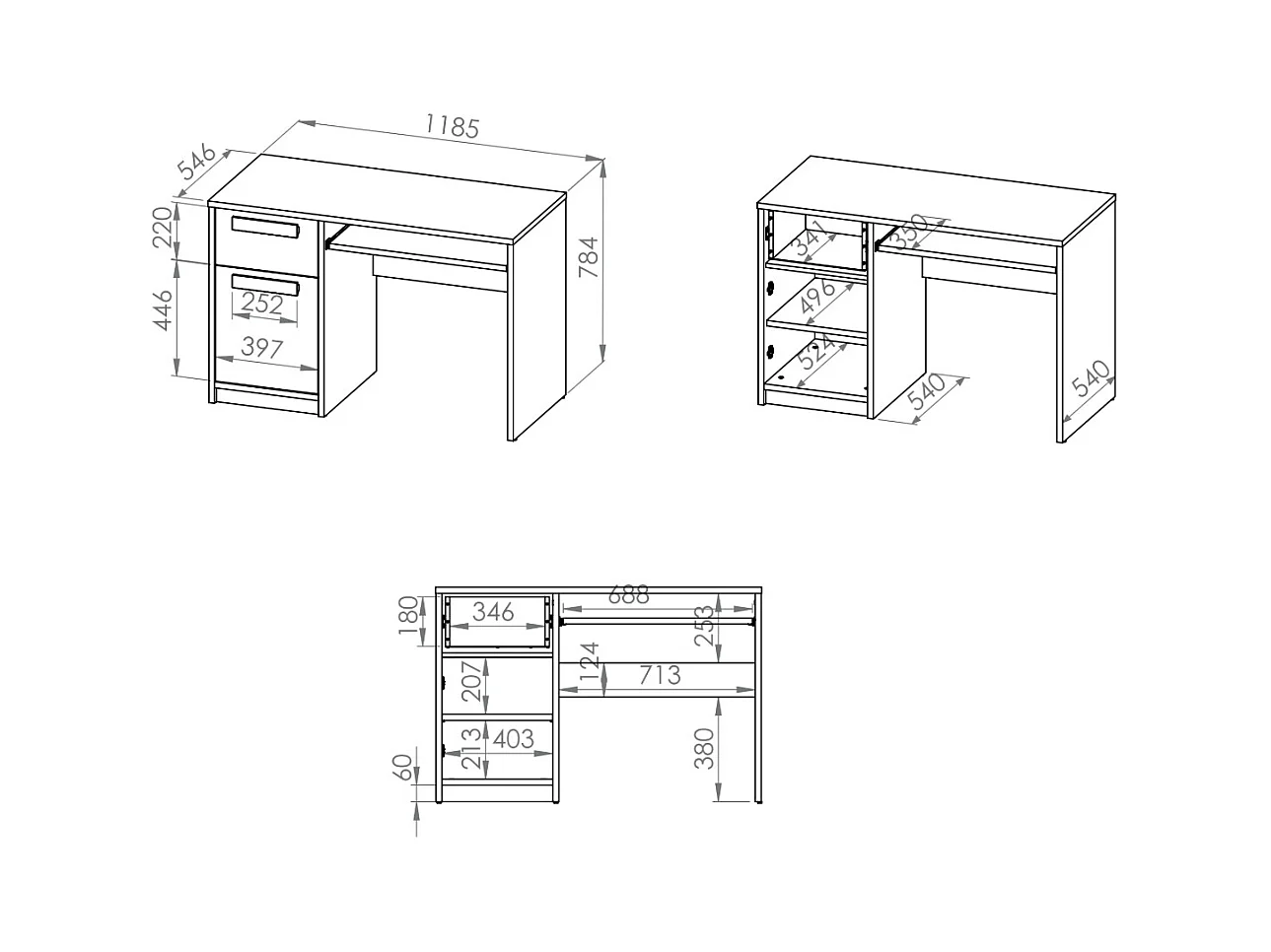 SCHREIBTISCH Drop Fjord Buche / weiß / grau 119 / 55 / 79cm